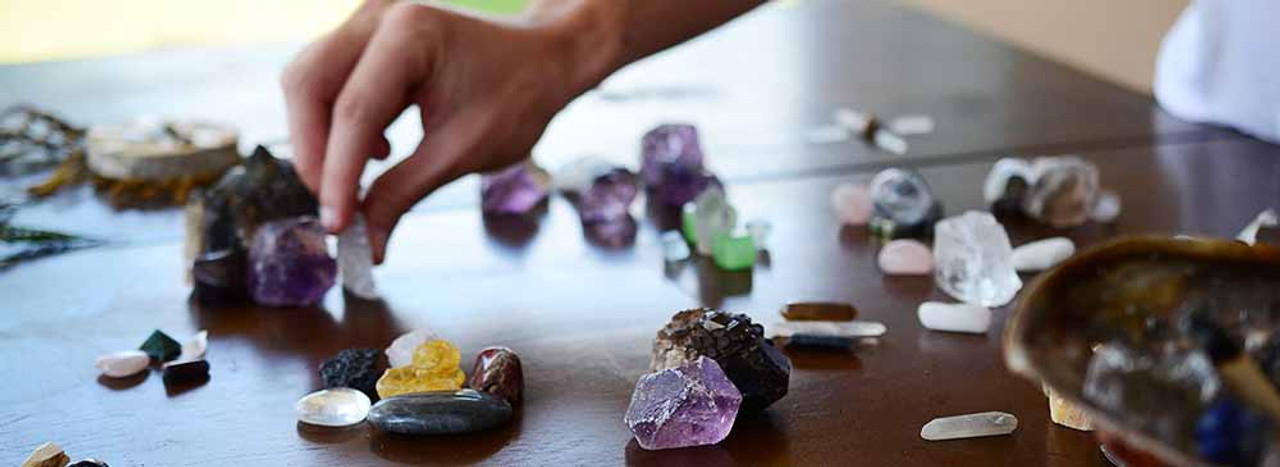 Crystal necklaces and pouches