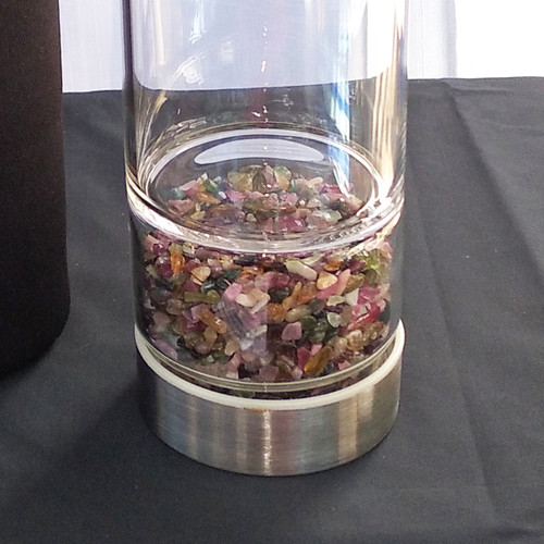 Mixed Tourmaline crystal elixir water bottle - indirect method, separate compartment for crystals