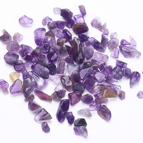 Amethyst Crystal Chips on a white background