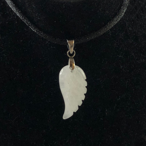 White Jade 24mm Carved Angel Wing Pendant close-up