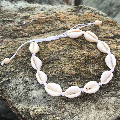 Cowrie Shell and Howlite Bead White Braided Adjustable Anklet Cowrie Shell and Howlite Bead White Braided Adjustable Anklet