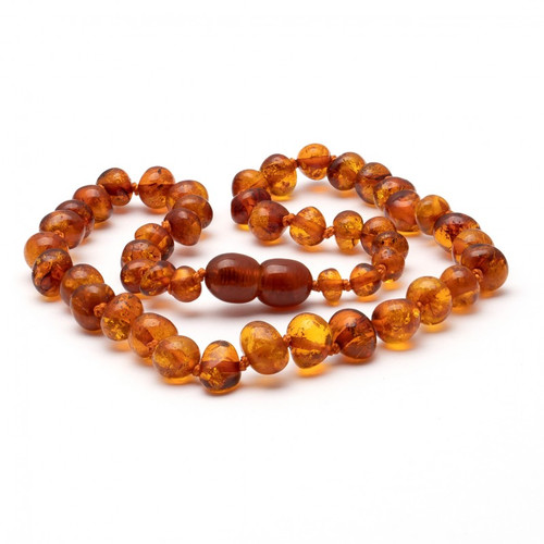 Cognac Amber Baroque Bead Teething Necklace on a white background