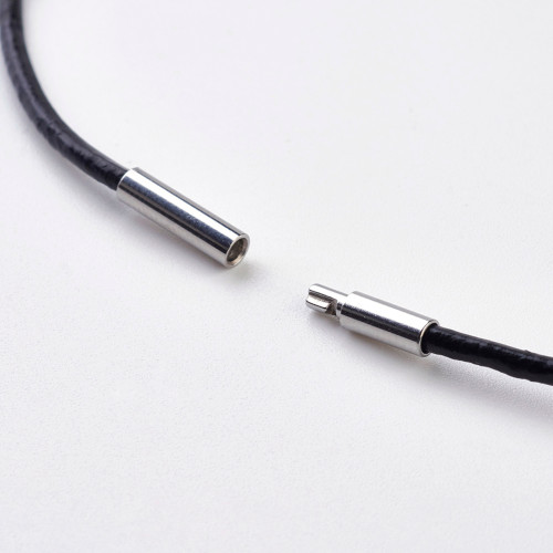 2mm Black Cowhide Leather 40cm Necklace