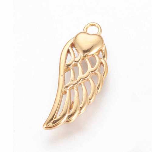 Evie Gold Heart Wing Pendant on white background
