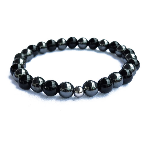Magnetite 8mm Magnetic and Black Obsidian Bead Bracelet on white background