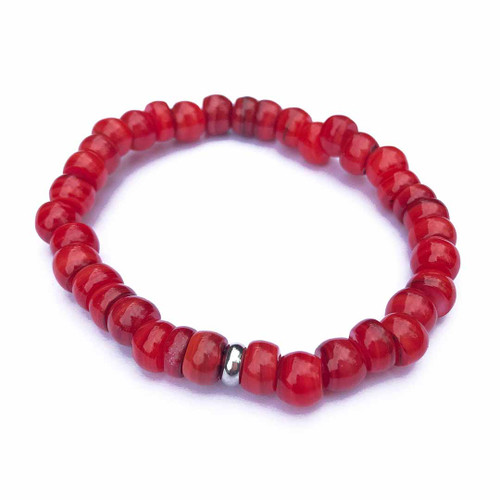 Red (Dyed) Shell Bead Stretch Bracelet on white background