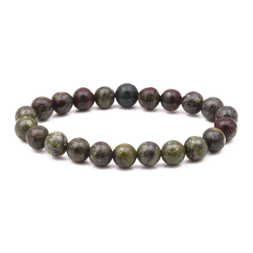 Chicken Blood Stone 8mm Bead Bracelet on a white background