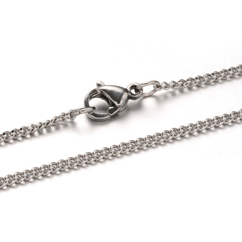 Stainless Steel Twisted Curb Chain Necklace close up of closure on white background