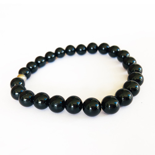 Black Onyx 6mm bead stretch bracelet - on white background