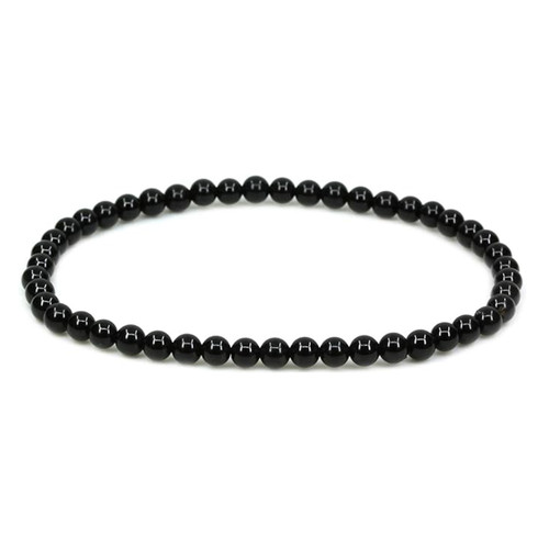 Black Onyx 4mm bead stretch bracelet - on white background