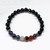 Obsidian Chakra Protection 8mm Bead Bracelet - features Hematite, Carnelian, Tiger's Eye, Rose Quartz, Sodalite, Lapis Lazuli and Amethyst - on white background.