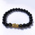 24K Gold Plated Pixiu with Om Mani Padme Hum and Black Obsidian in an 8mm Bead Stretch Bracelet on a white background