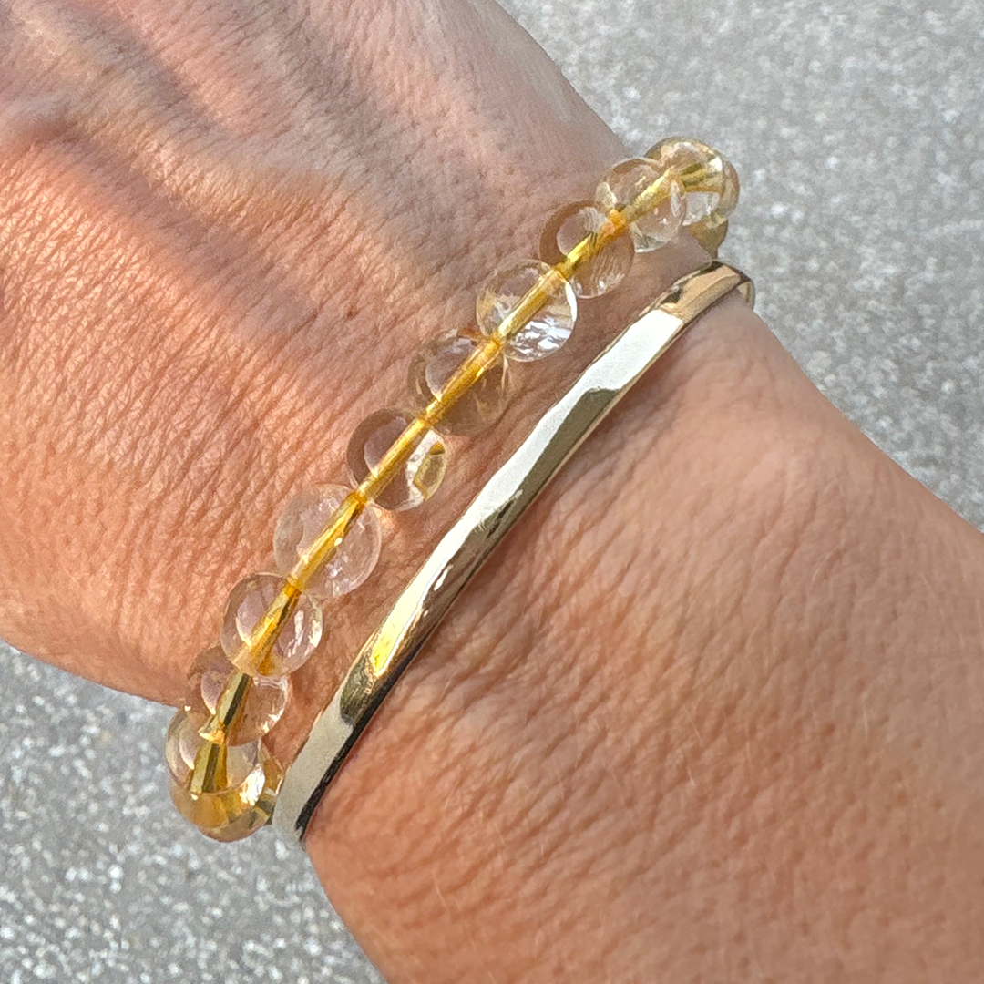 Citrine bead bracelet with gold bangle