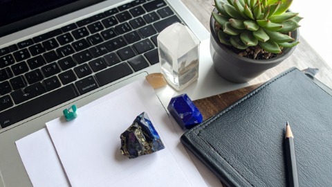 Crystals on desk Crystals on desk