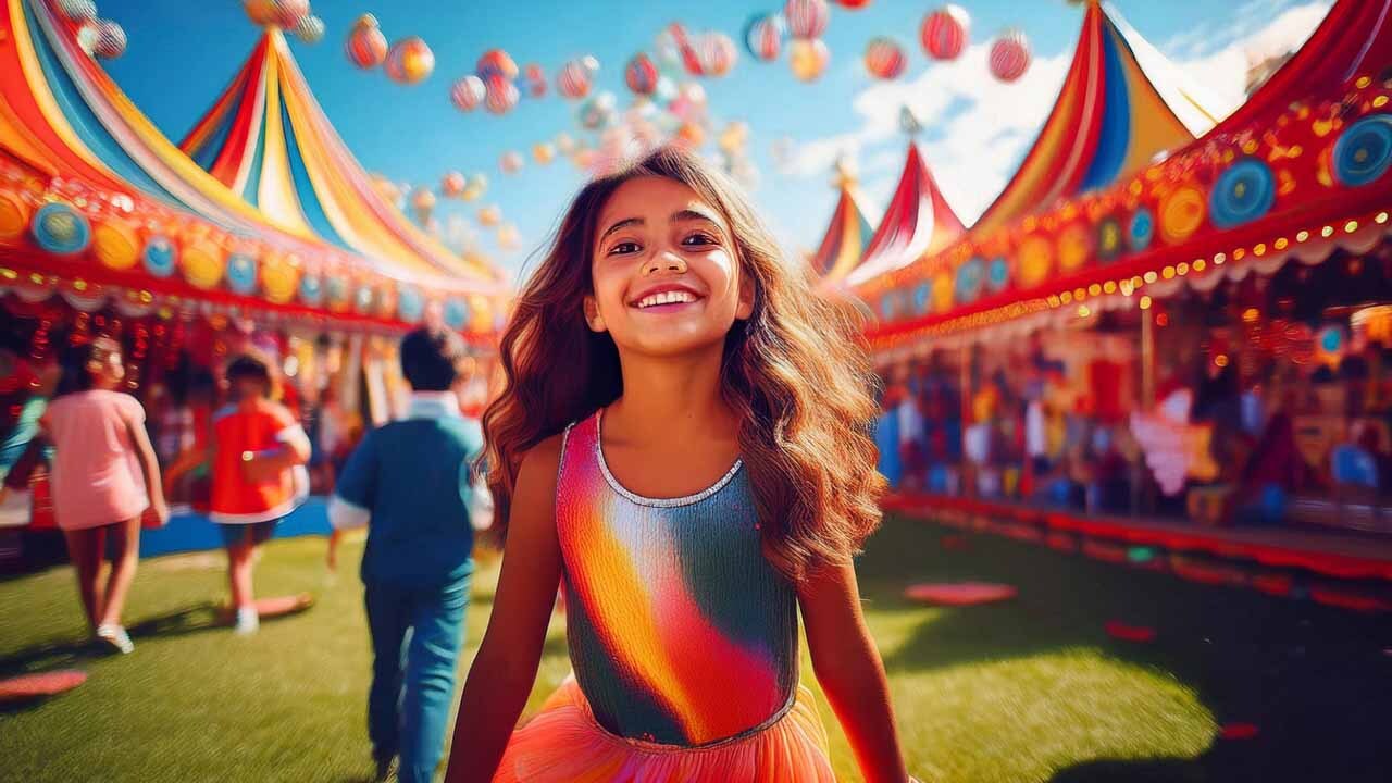 Child having fun at the show festival carnival