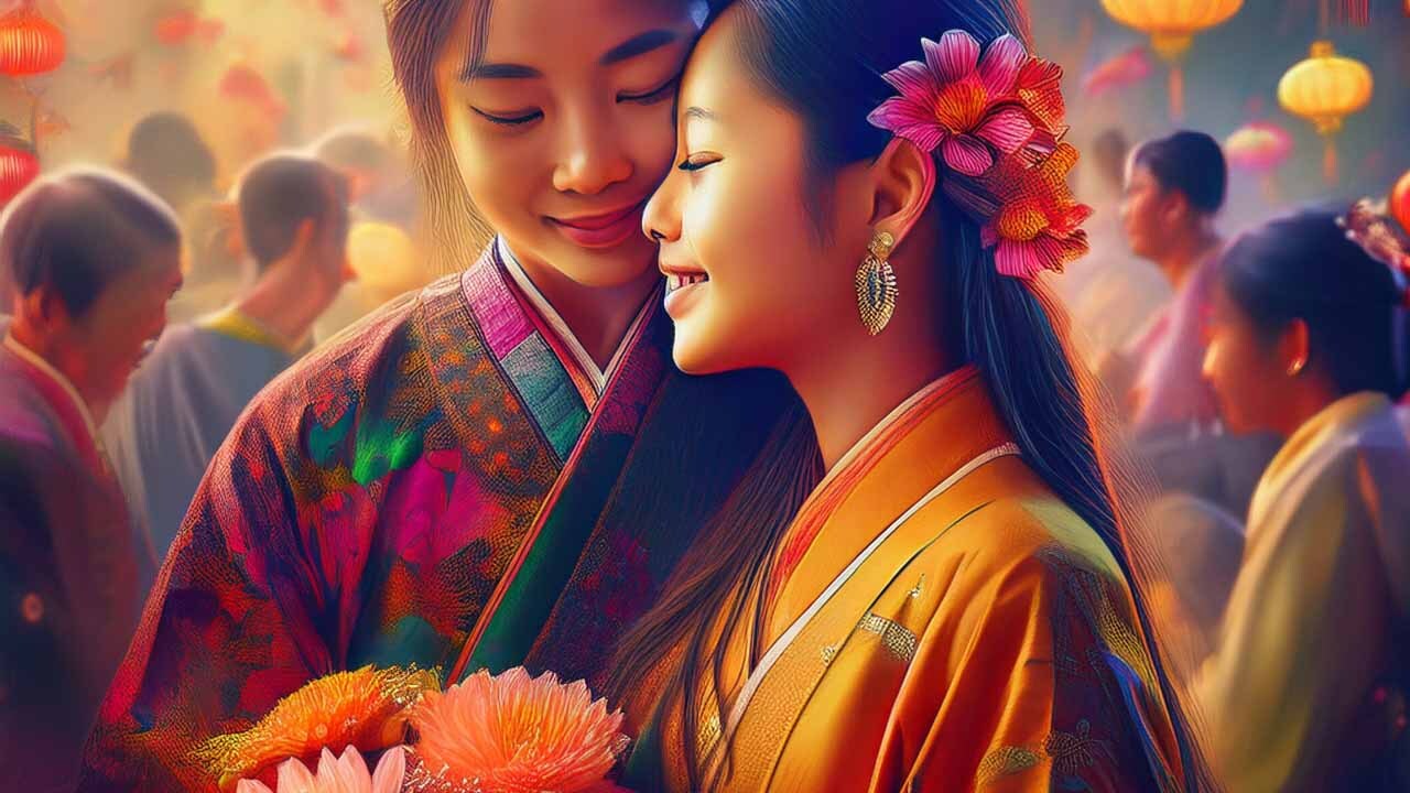 Mother and daughter at festival