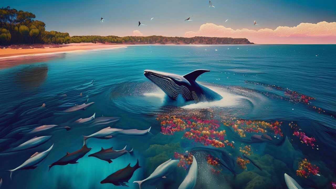 Whale beaching on shoreline