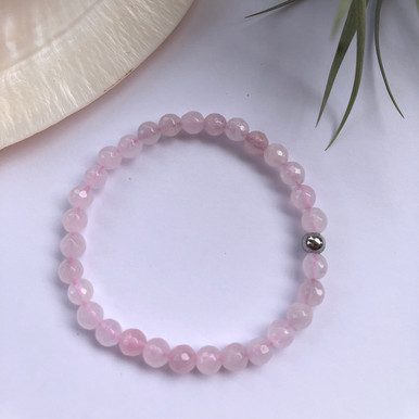 Rose Quartz 6mm Faceted Bead Bracelet | Lesca Crystals Brisbane