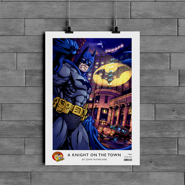 COMIC BOOK GUYS EXCLUSIVE A KNIGHT ON THE TOWN LIMITED A3 BATMAN PRINT