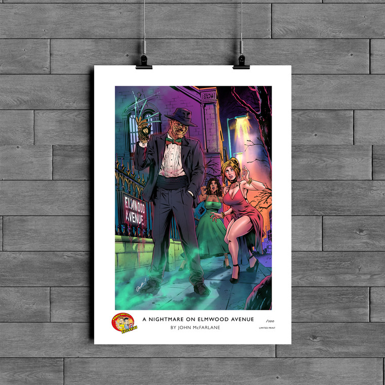 COMIC BOOK GUYS EXCLUSIVE A NIGHTMARE ON ELMWOOD AVENUE LIMITED A3 PRINT
