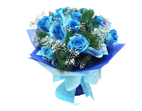 Blue Rose Bouquet دسته گل 12 شاخه رز آبی
