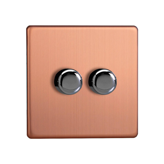 Varilight Urban Screwless LED V-Pro 2 Gang Rotary Dimmer Switch Brushed Copper Main Image