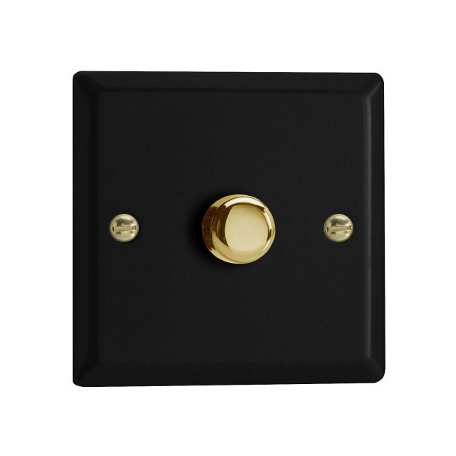 Varilight Vogue LED V-Pro 1 Gang Rotary Dimmer Switch Matt Black with Brass Knob Main Image