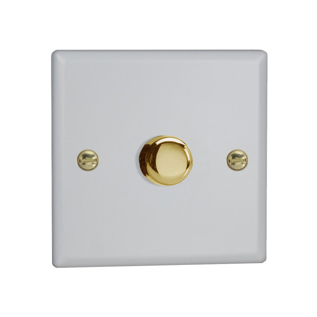 Varilight Vogue LED V-Pro 1 Gang Rotary Dimmer Switch White with Brass Knob Main Image