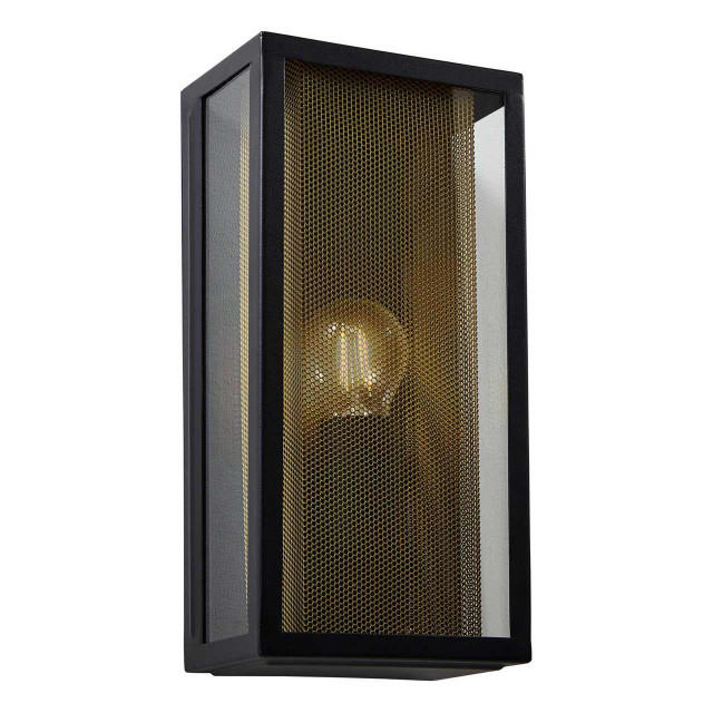 Zink CUBA Outdoor Box Lantern with Mesh Insert Black and Brass Main Image