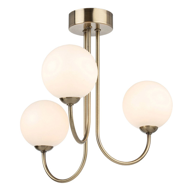 Firstlight Lyndon Art Deco Style 3-Light Semi-Flush Ceiling Light Opal Glass and Antique Brass 1