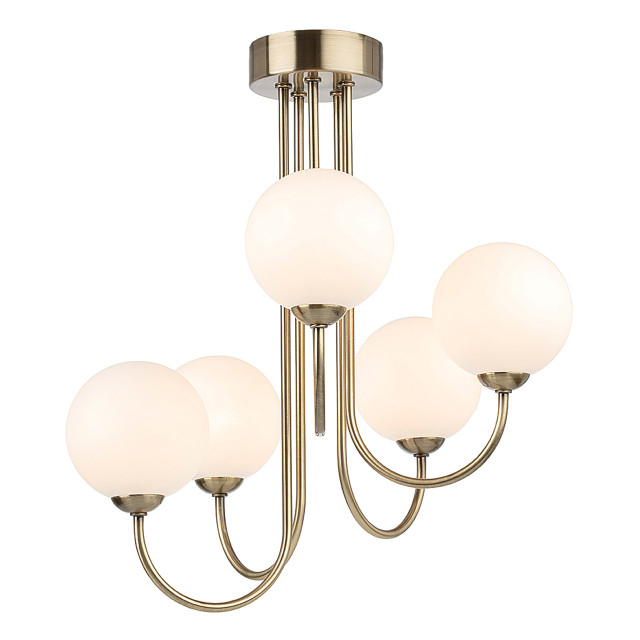 Firstlight Lyndon Art Deco Style 5-Light Semi-Flush Ceiling Light Opal Glass and Antique Brass 1