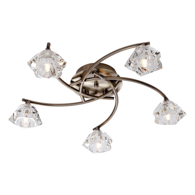 Firstlight Clara Contemporary Style 5-Light Flush Ceiling Light in Antique Brass and Clear Glass 1