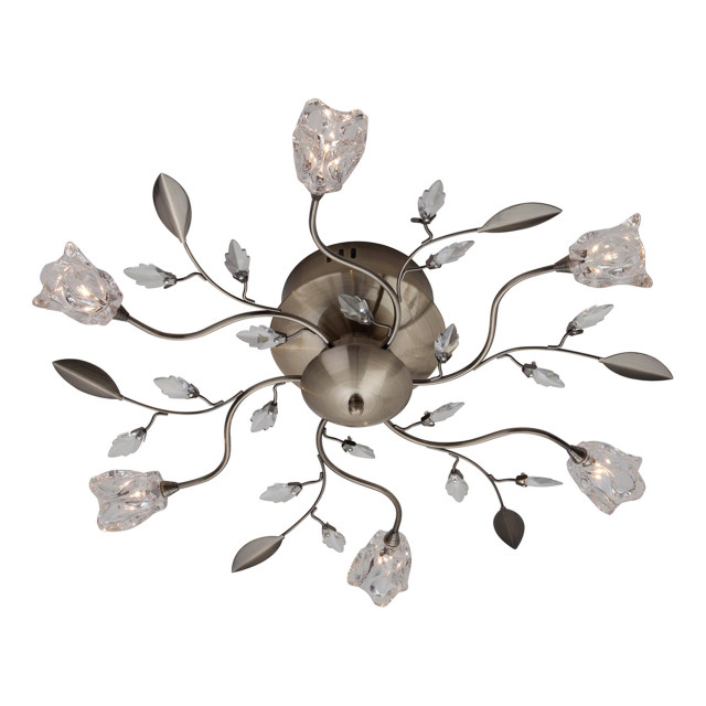 Firstlight Cindy Flower and Leaf Style 6-Light Flush Ceiling Light in Antique Brass and Clear Glass 1