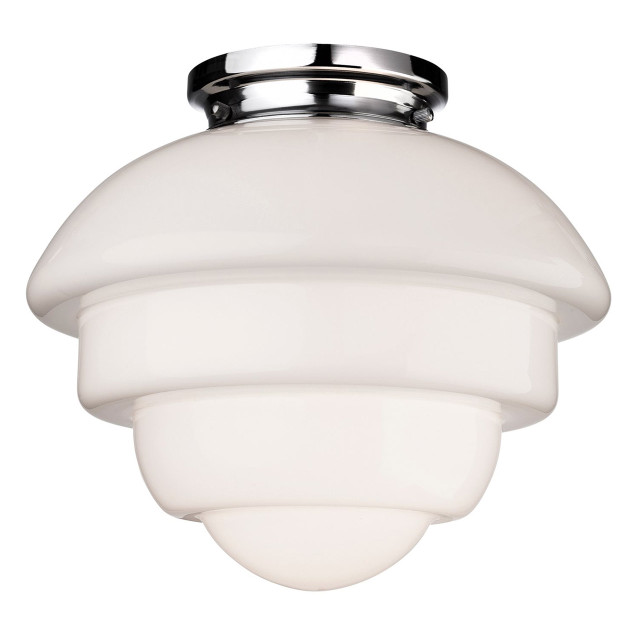 Firstlight Art Deco Classic 1930's Style Acorn Flush Ceiling Light in Chrome and Milky White Glass 1