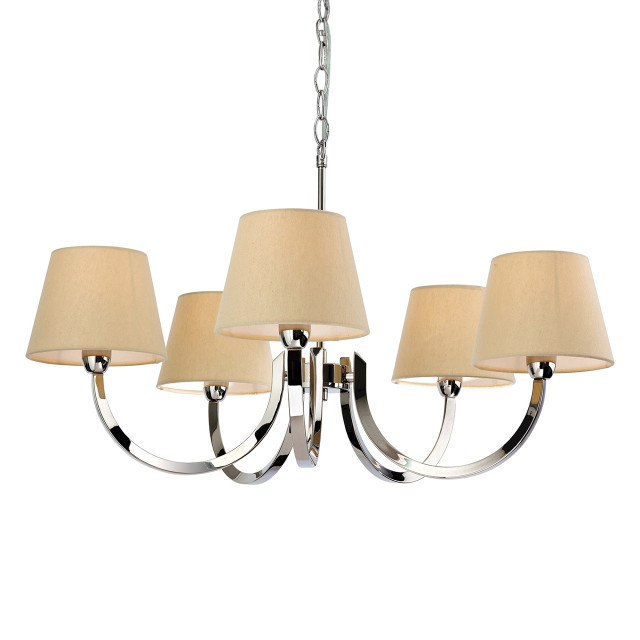 Firstlight Fairmont Contemporary Style 5-Light Pendant Light Polished Steel and Cream Shades 1