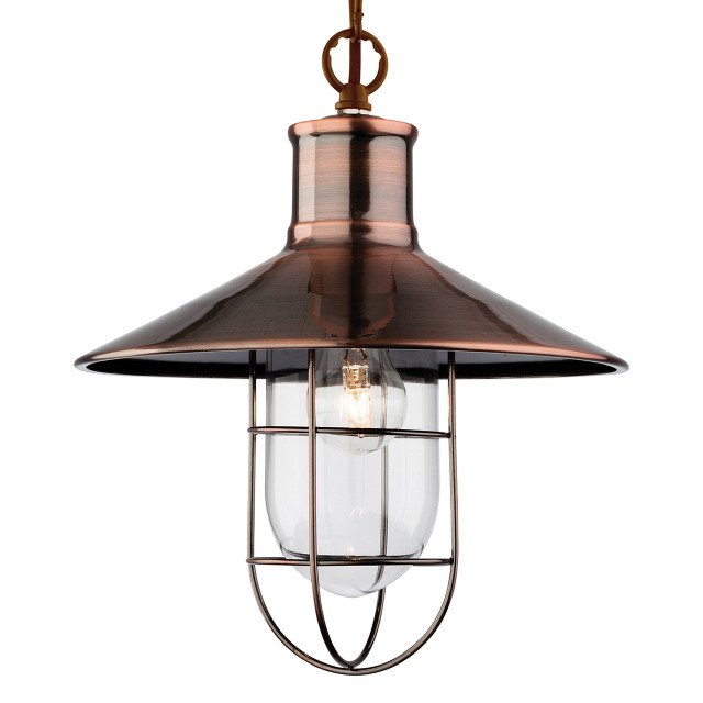 Firstlight Crescent Retro-Industrial Style 27cm Pendant Light in Antique Copper and Clear Glass 1