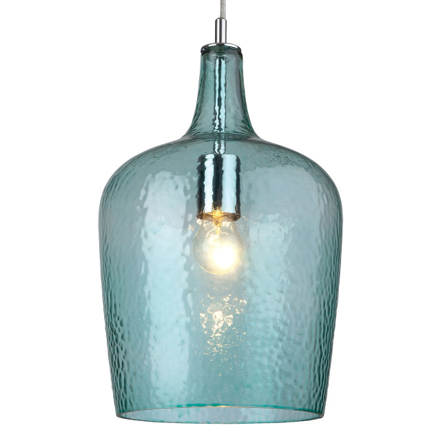 Firstlight Glass Elegant Style Textured Pendant Light in Chrome and Aqua Glass 1