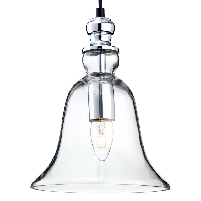 Firstlight Omar Elegant Style Bell-Shaped Pendant Light in Chrome and Clear Glass 1