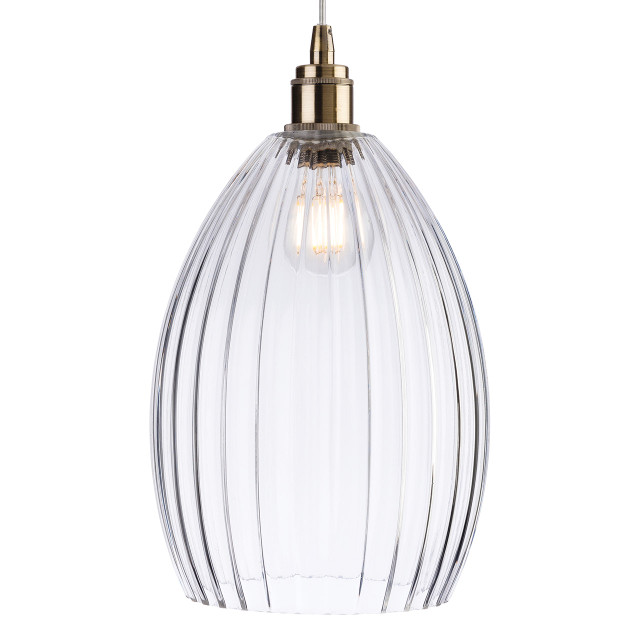 Firstlight Victory Ribbed-Effect Style 21cm Pendant Light in Antique Brass and Clear Ribbed Glass 1