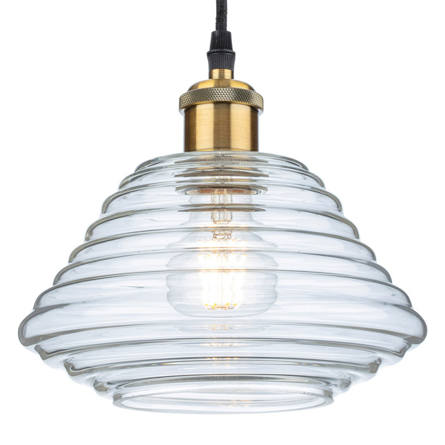 Firstlight Logan Retro Style 22cm Pendant Light in Antique Brass and Clear Glass 1