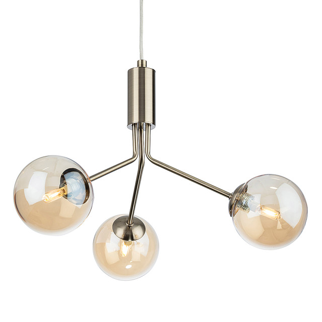 Firstlight Montana Contemporary Style 3-Light Pendant Light in Antique Brass and Amber Glass 1