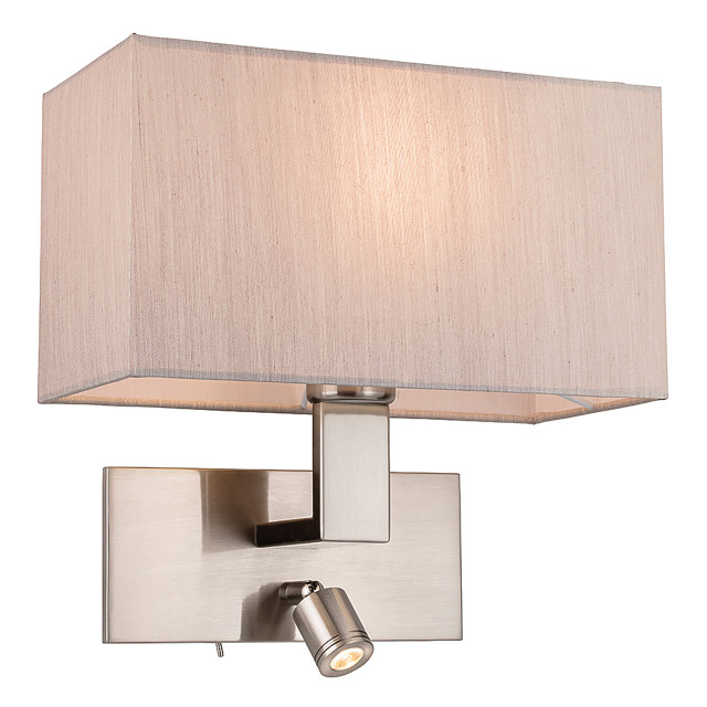 Firstlight Raffles LED 2-Light Wall Light 1W Warm White Brushed Steel and Oyster Shade 1