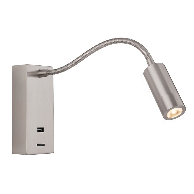 Firstlight Clifton LED Flexi Wall Spotlight 3W with USB Port and On/Off Switch in Brushed Steel 1