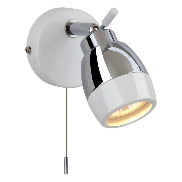 Firstlight Marine Modern Style Wall Spotlight with On/Off Pull Cord White and Chrome 1