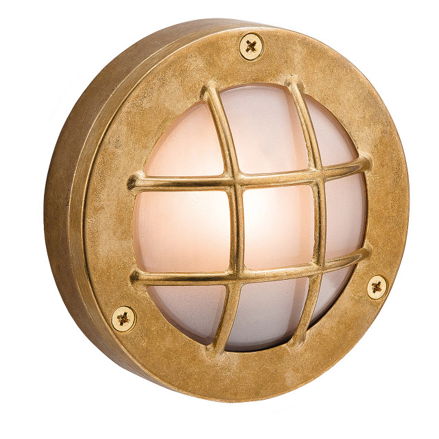 Firstlight Nautic Classic Marine Style 14cm Bulkhead in Solid Brass and Frosted 1