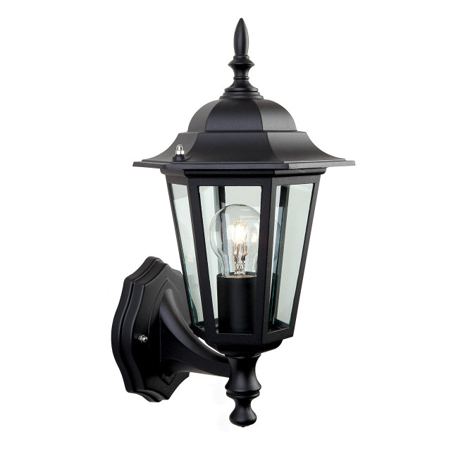 Firstlight Uplight Traditional Style 6-Panel Lantern in Black and Clear Glass 1