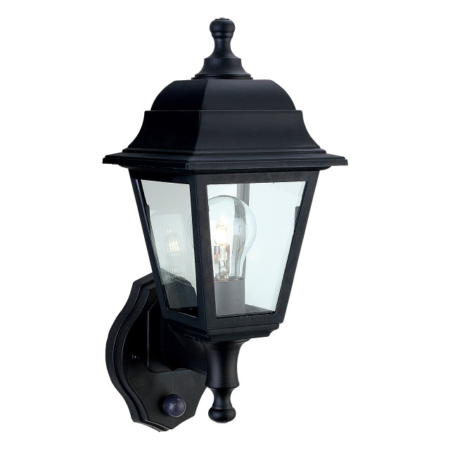 Firstlight Oslo Anti-Corrosion Style Uplight Lantern PIR Sensor in Black and Clear Glass 1