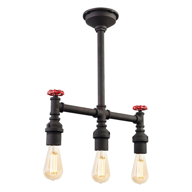 Firstlight Factory Retro Style 3-Light Pendant Bar Light Rustic Black 1