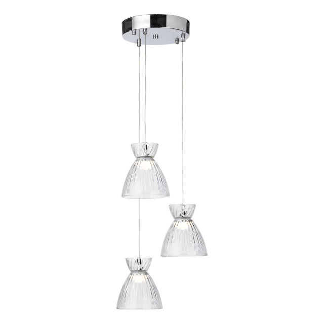 Firstlight LED Royale 3-Light Cluster Pendant Light Warm White 3000K Clear in Chrome