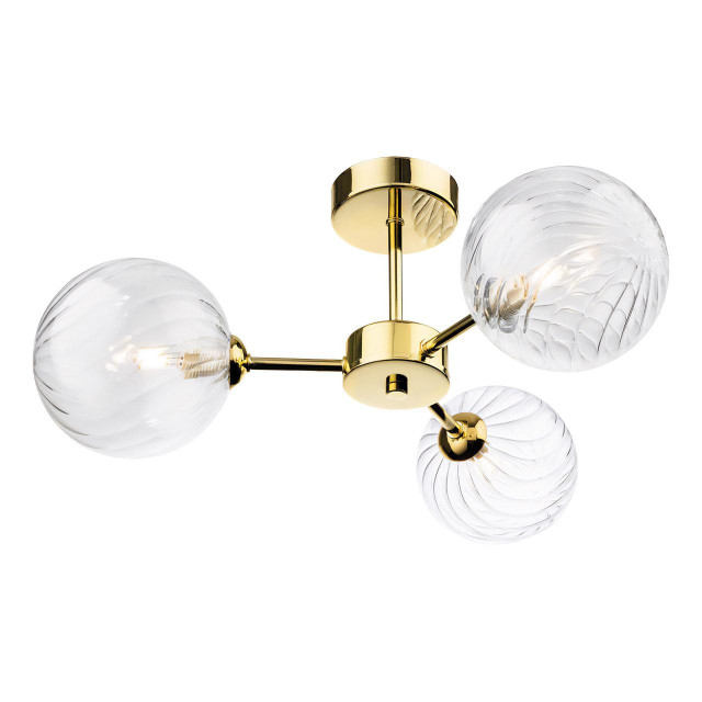 Firstlight Garrick 3-Light Semi-Flush Ceiling Light Clear in Brass